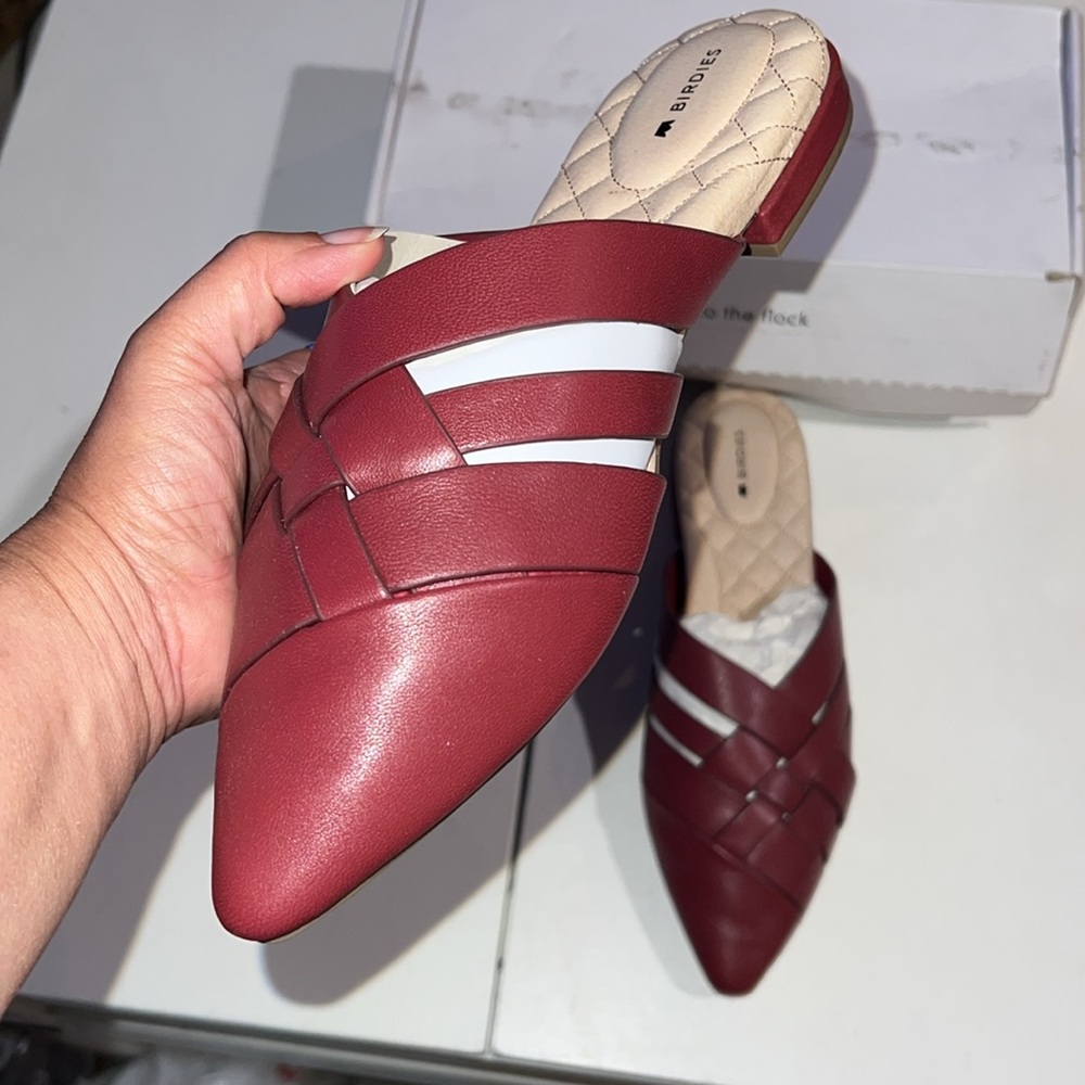Birdies The Dove Burgundy Crossed leather Slip-On Flats 9.5 - Picture 5 of 13